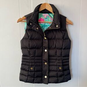 Lilly Pulitzer Isabelle Black Puffer Vest Down Fill Winter Patterned XS Jacket